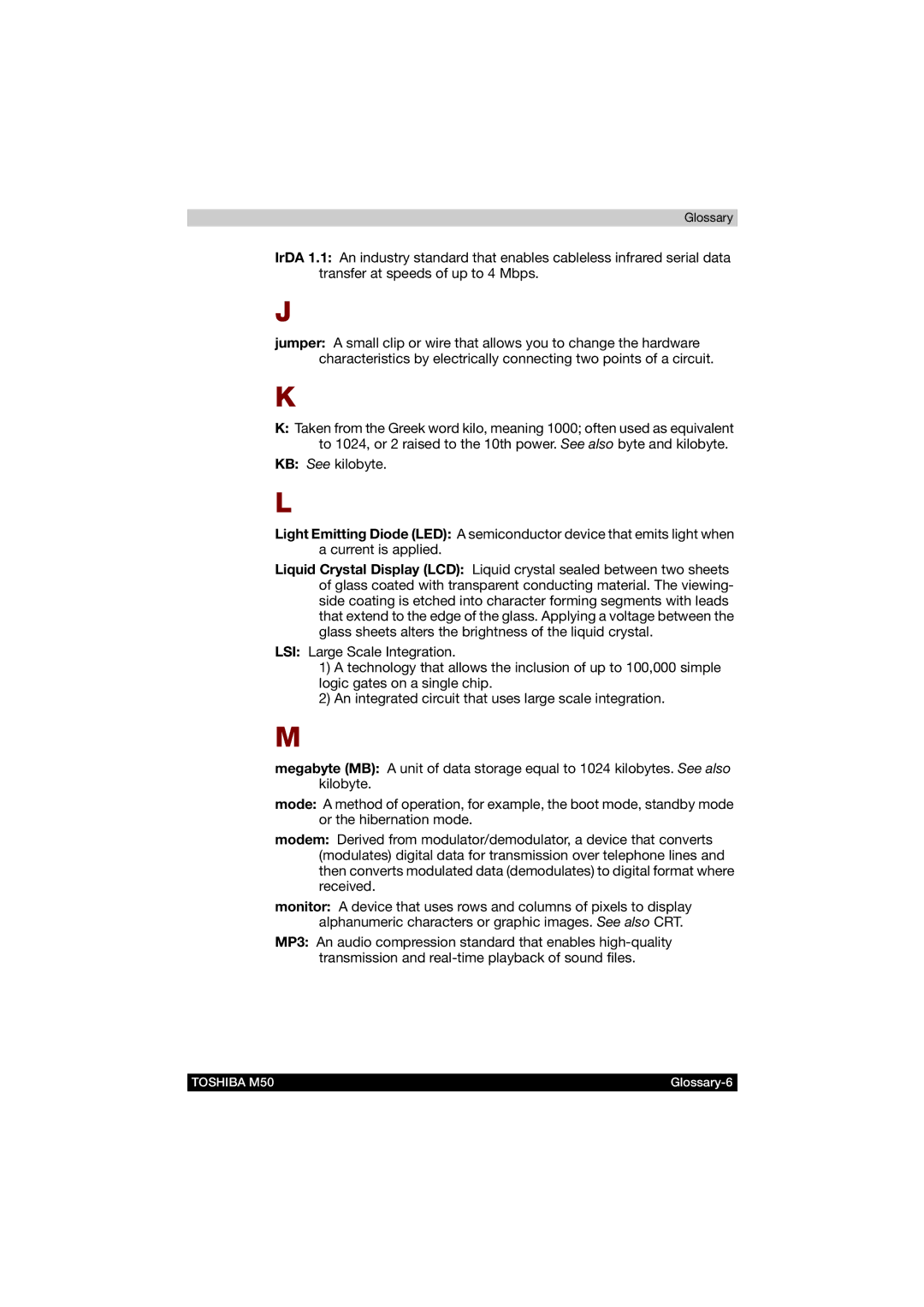 Toshiba M50 user manual Glossary-6 