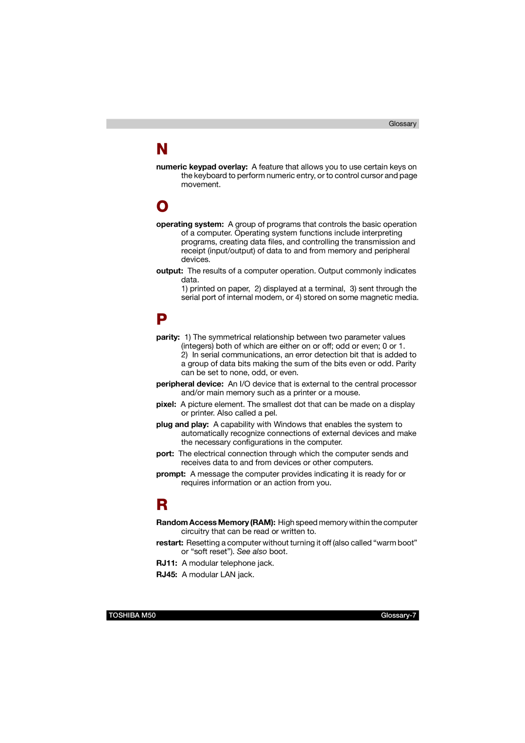 Toshiba M50 user manual Glossary-7 