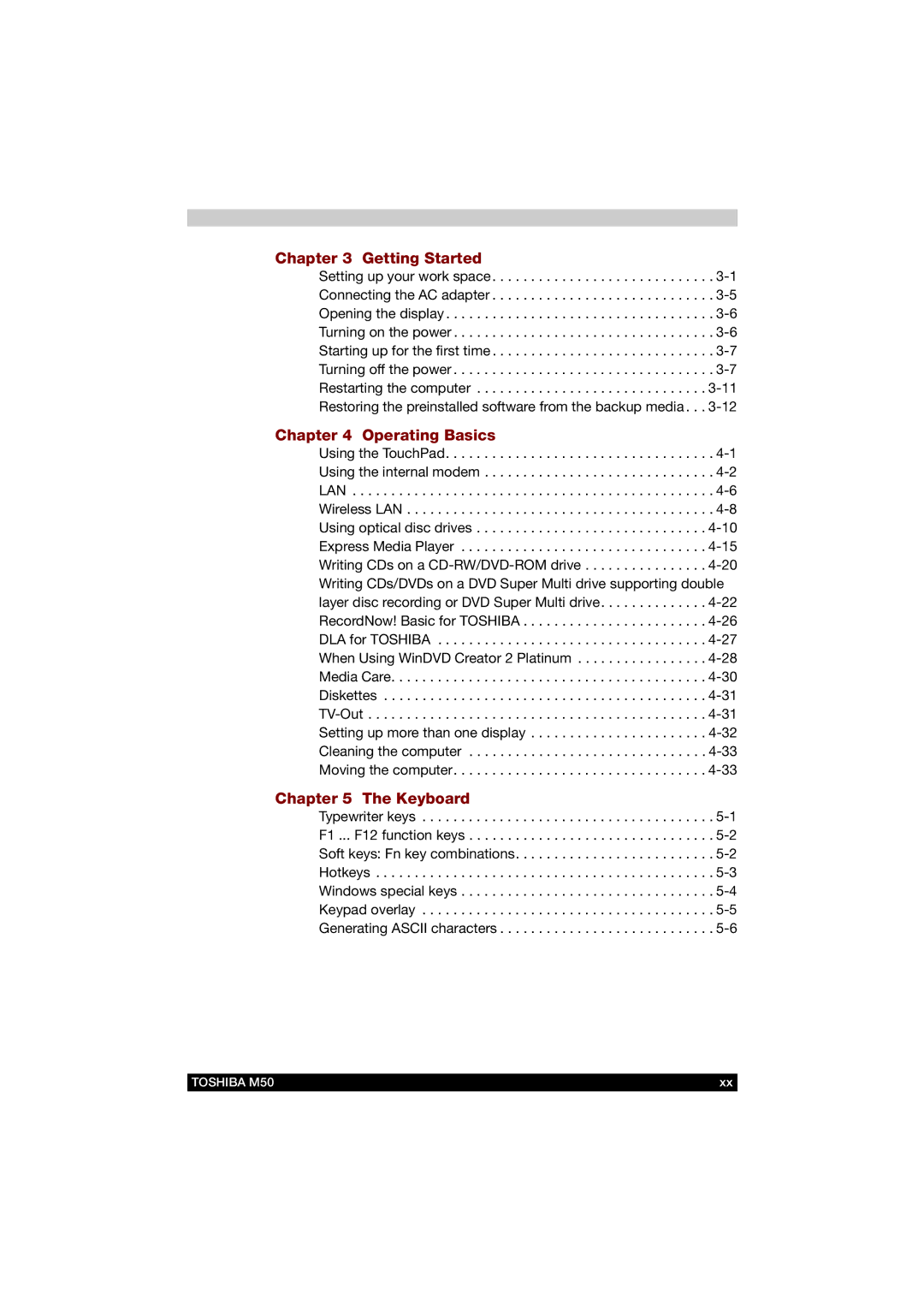 Toshiba M50 user manual Getting Started 