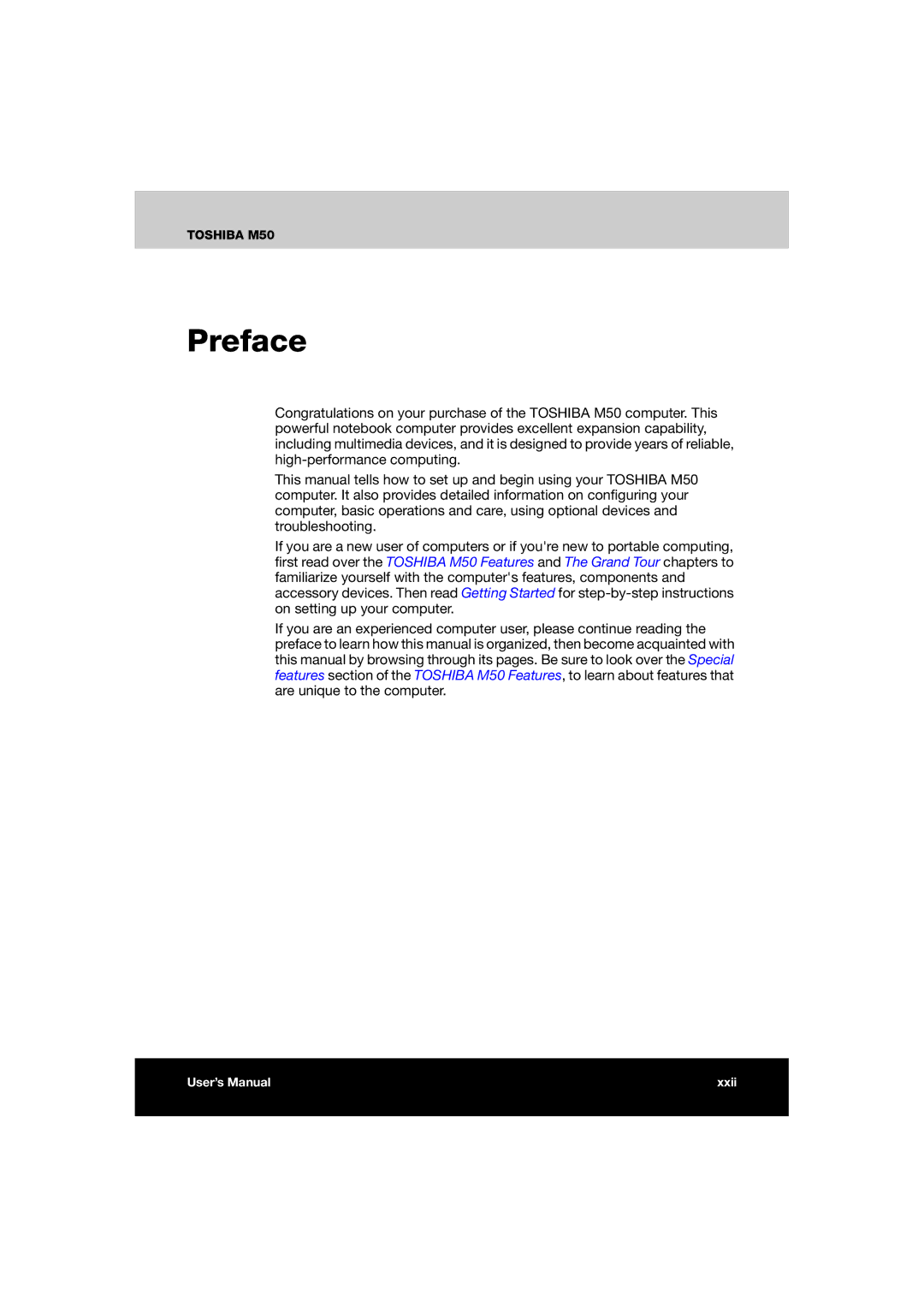 Toshiba M50 user manual Preface 