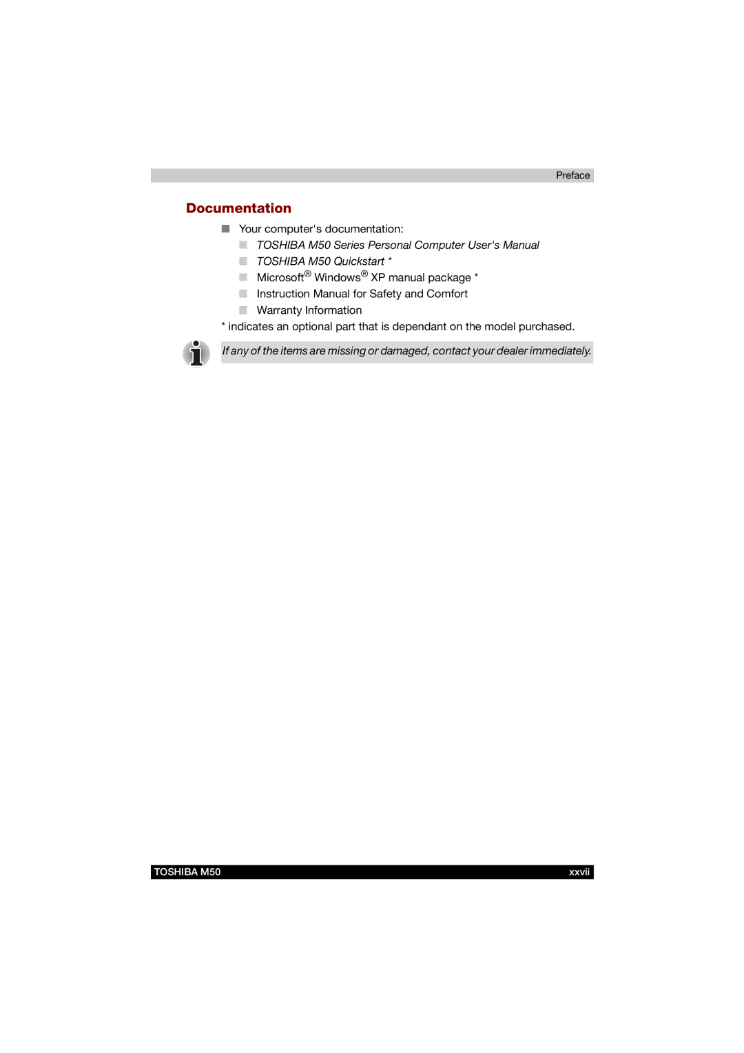 Toshiba user manual Documentation, Toshiba M50 Quickstart 