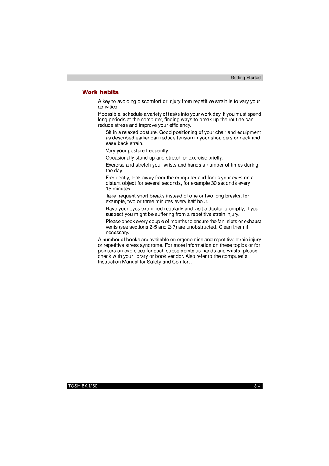 Toshiba M50 user manual Work habits 