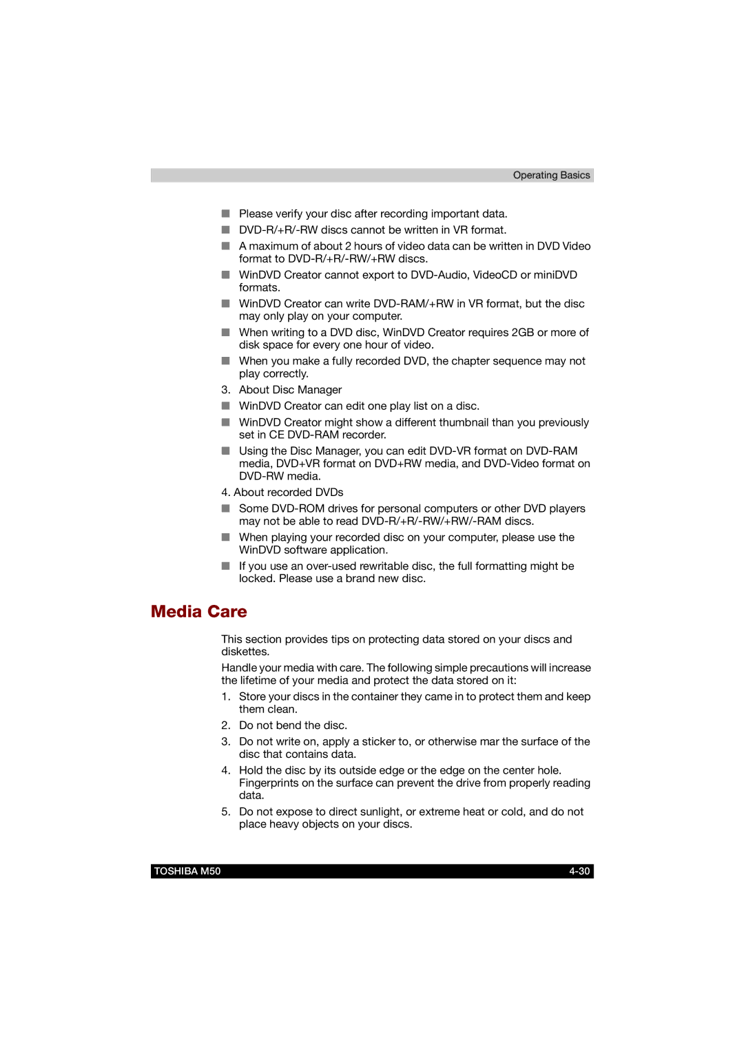 Toshiba M50 user manual Media Care 