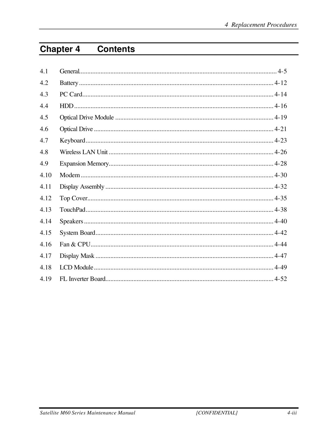 Toshiba M60 manual Chapter Contents 