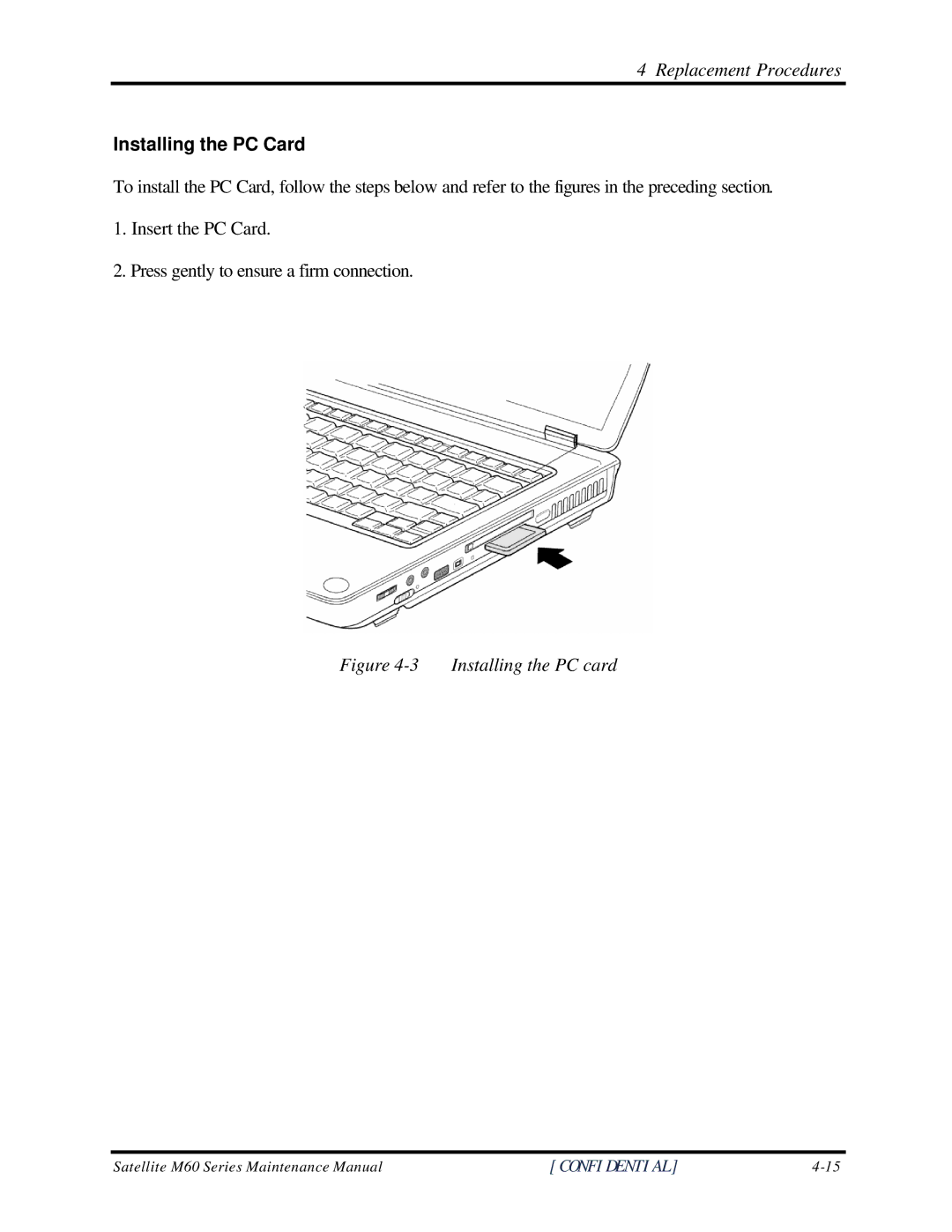 Toshiba M60 manual Installing the PC Card, Installing the PC card 