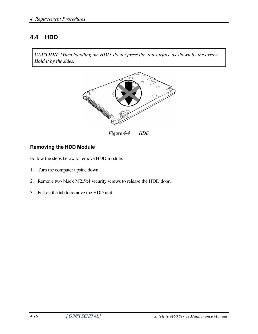 Toshiba M60 manual Hdd, Removing the HDD Module 