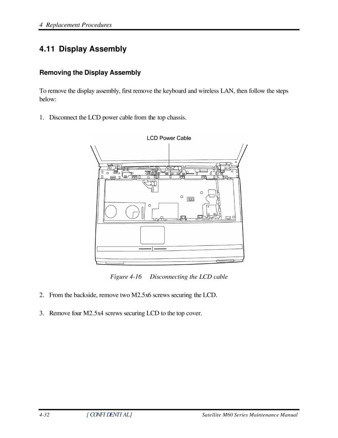 Toshiba M60 manual Removing the Display Assembly 