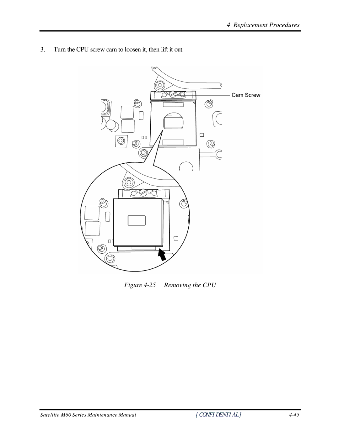 Toshiba M60 manual Removing the CPU 