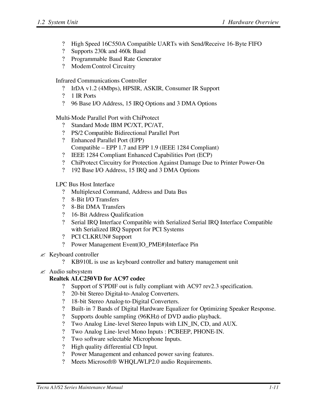 Toshiba M60 manual Realtek ALC250VD for AC97 codec 