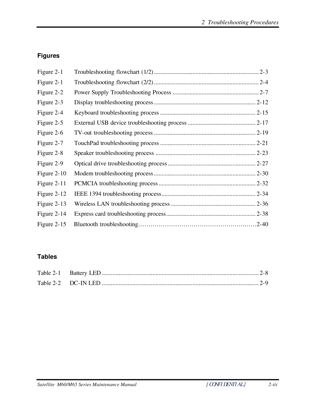 Toshiba M60 manual Figures, Tables 