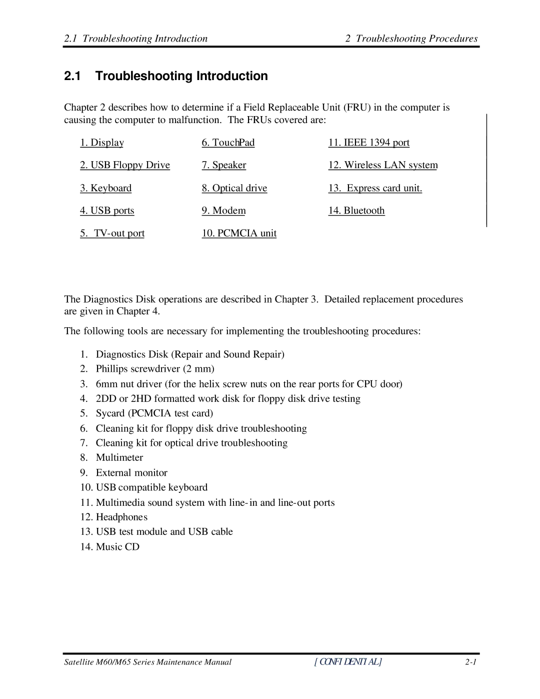 Toshiba M60 manual Troubleshooting Introduction Troubleshooting Procedures 