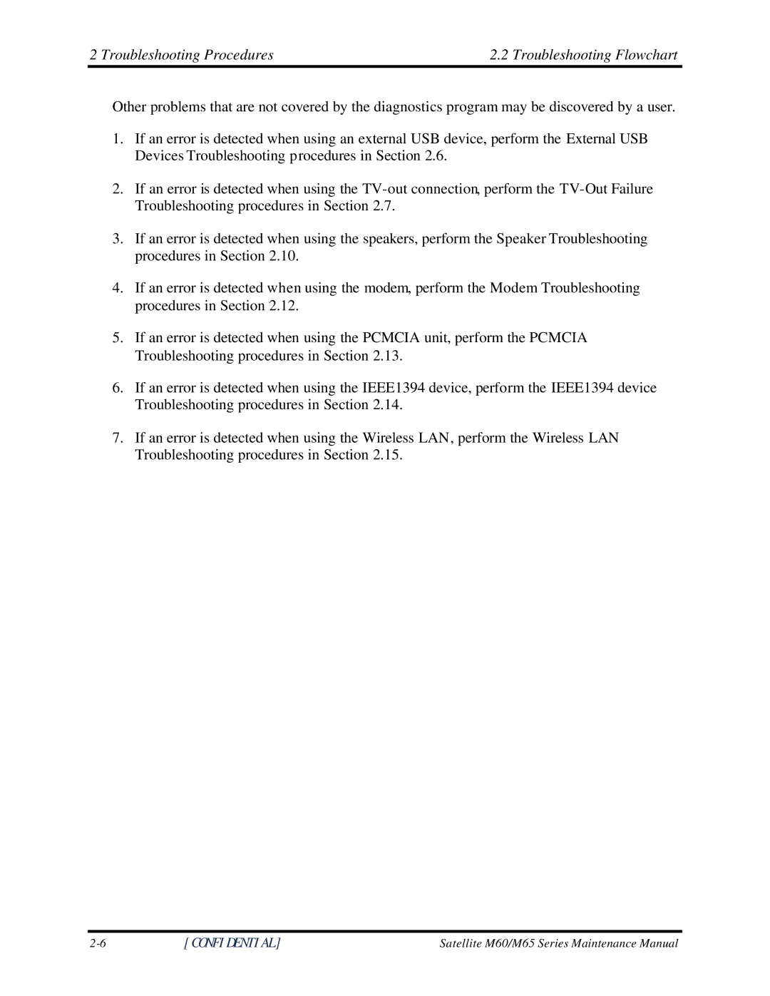 Toshiba M60 manual Troubleshooting Procedures Troubleshooting Flowchart 