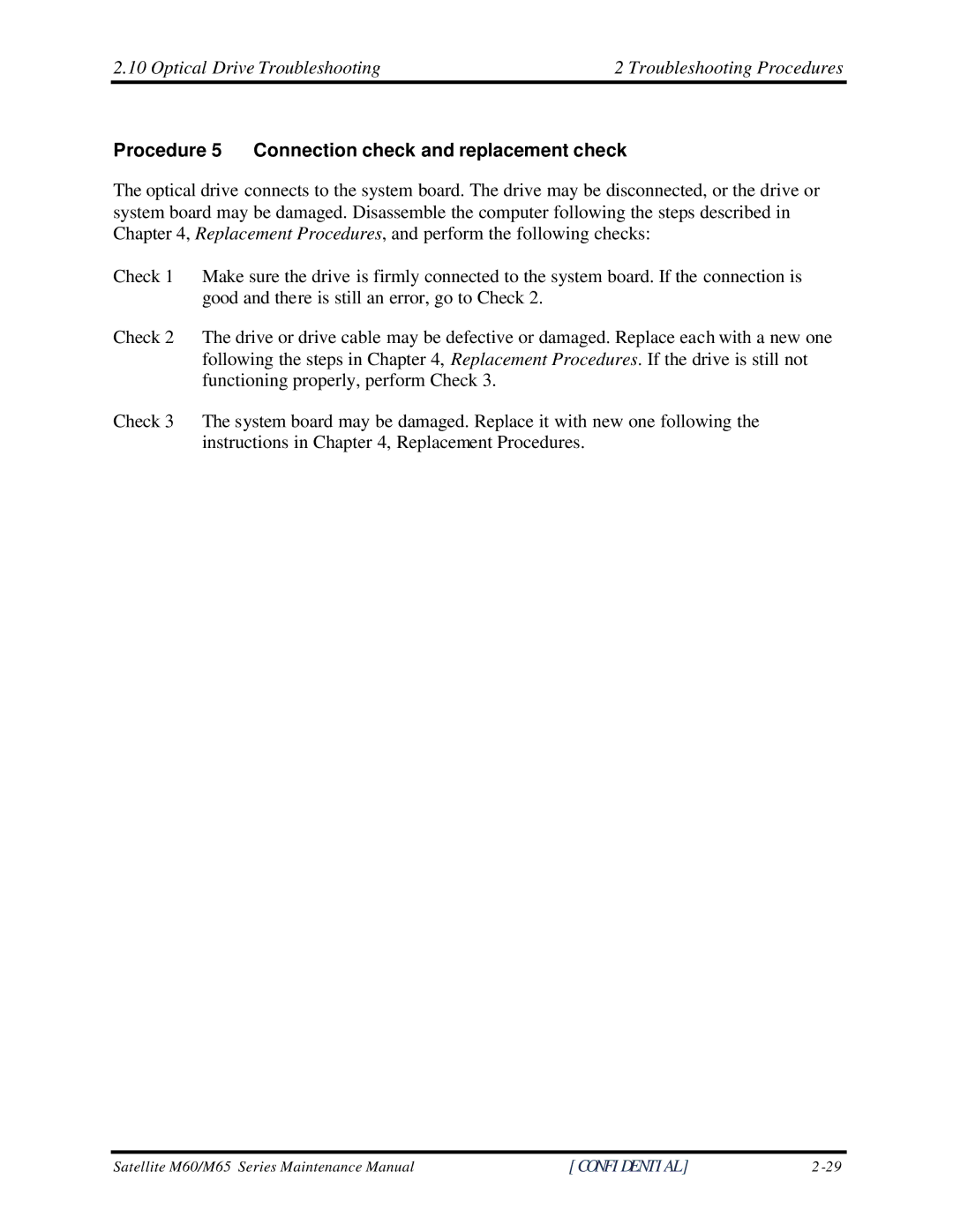 Toshiba M60 manual Procedure 5 Connection check and replacement check 