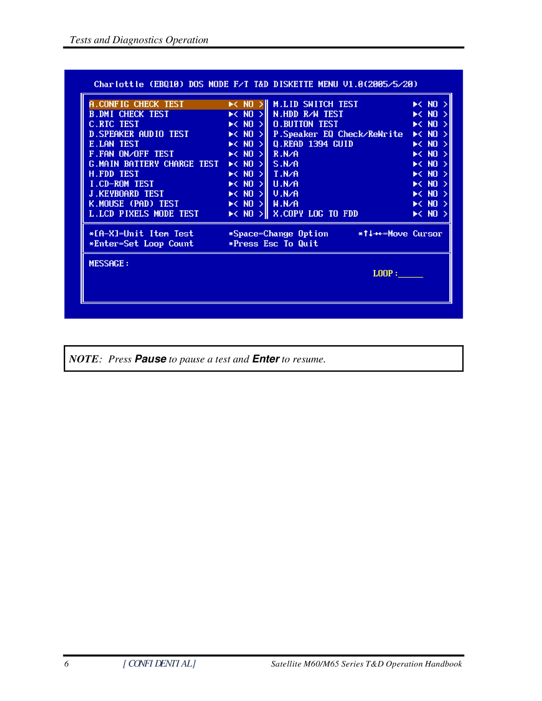 Toshiba M60 manual Tests and Diagnostics Operation 