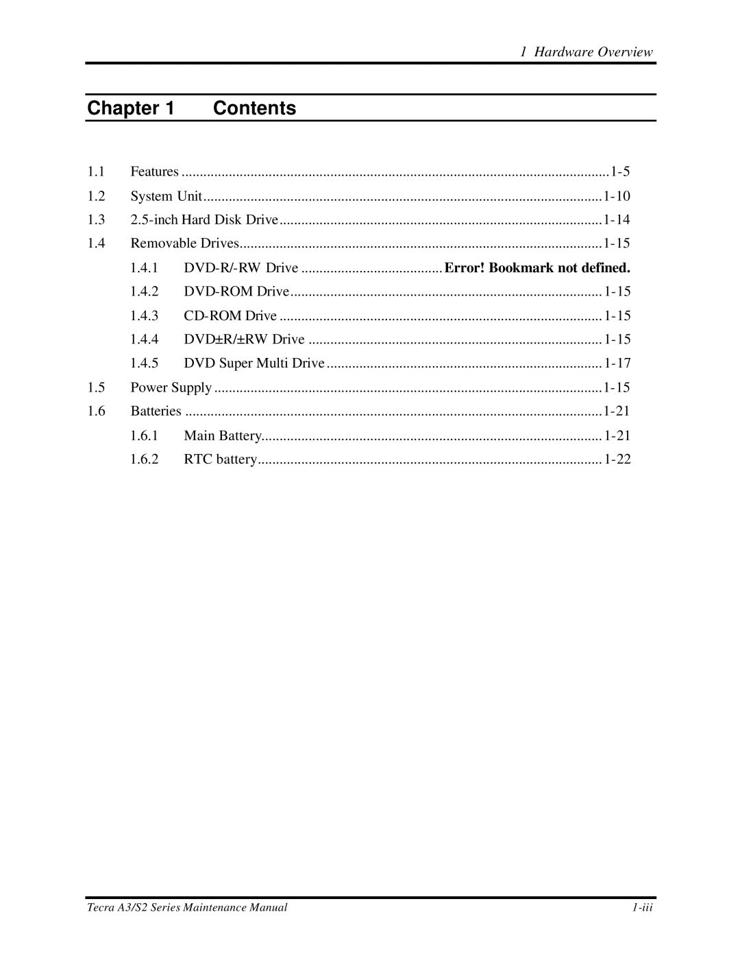 Toshiba M60 manual Chapter Contents 