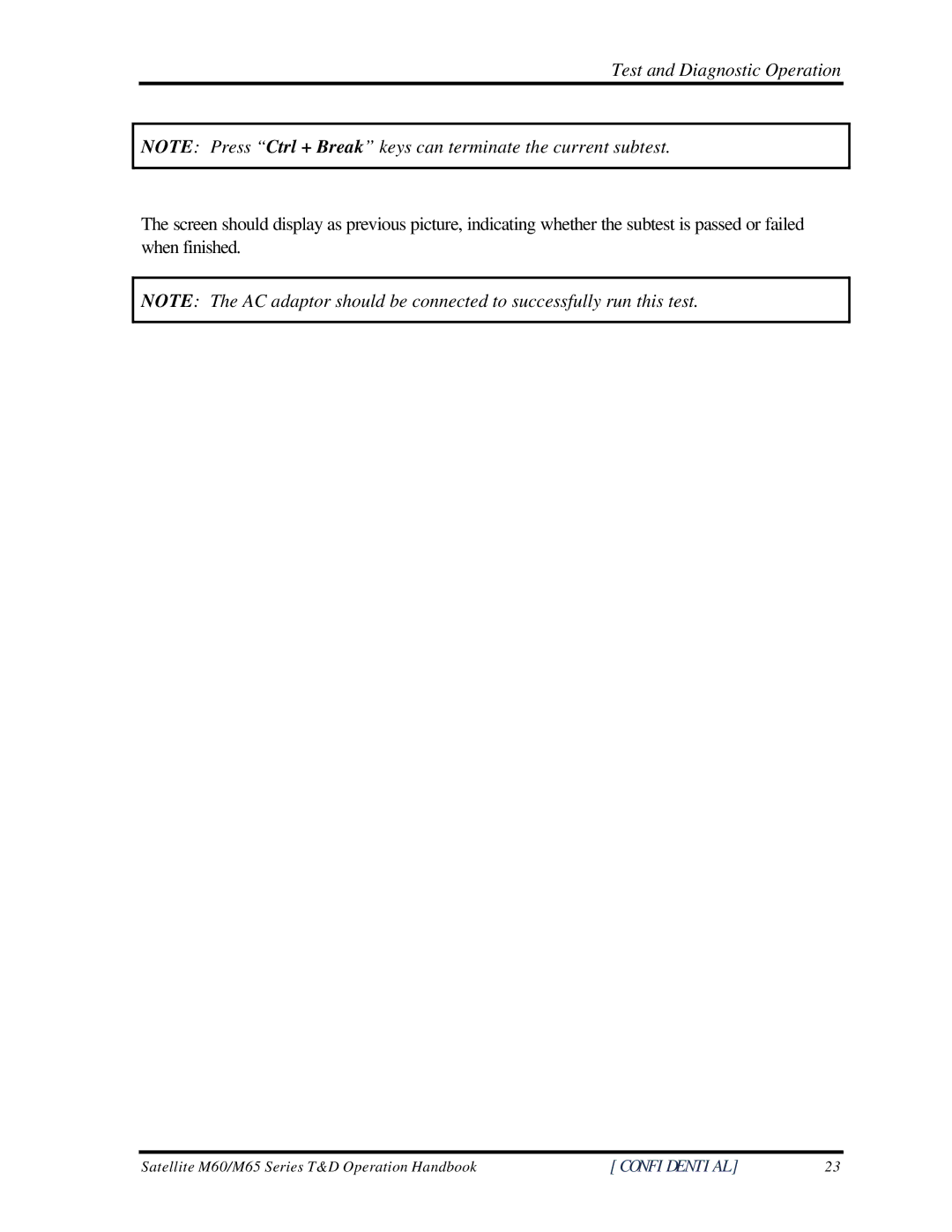 Toshiba M60 manual Test and Diagnostic Operation 