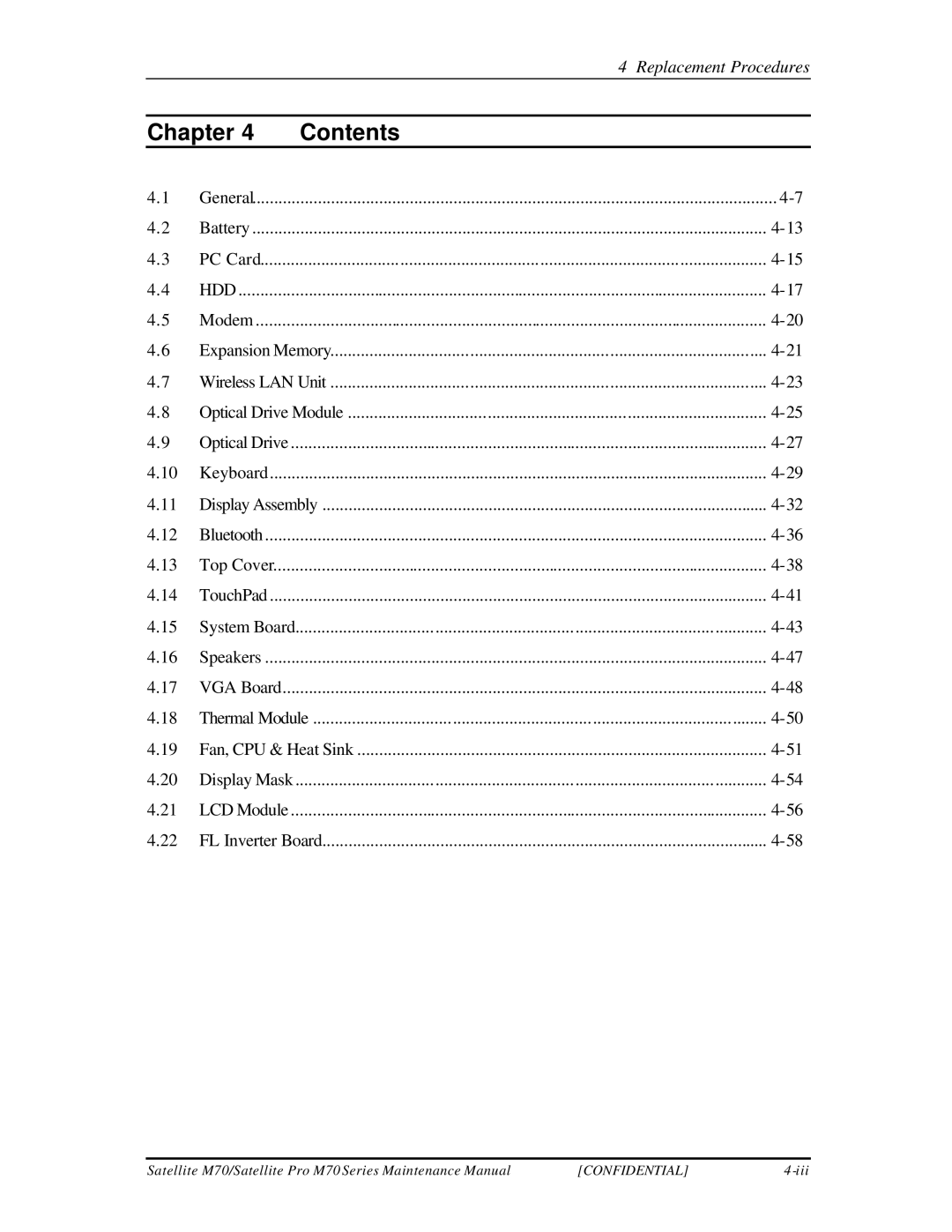 Toshiba M70 manual Chapter Contents 