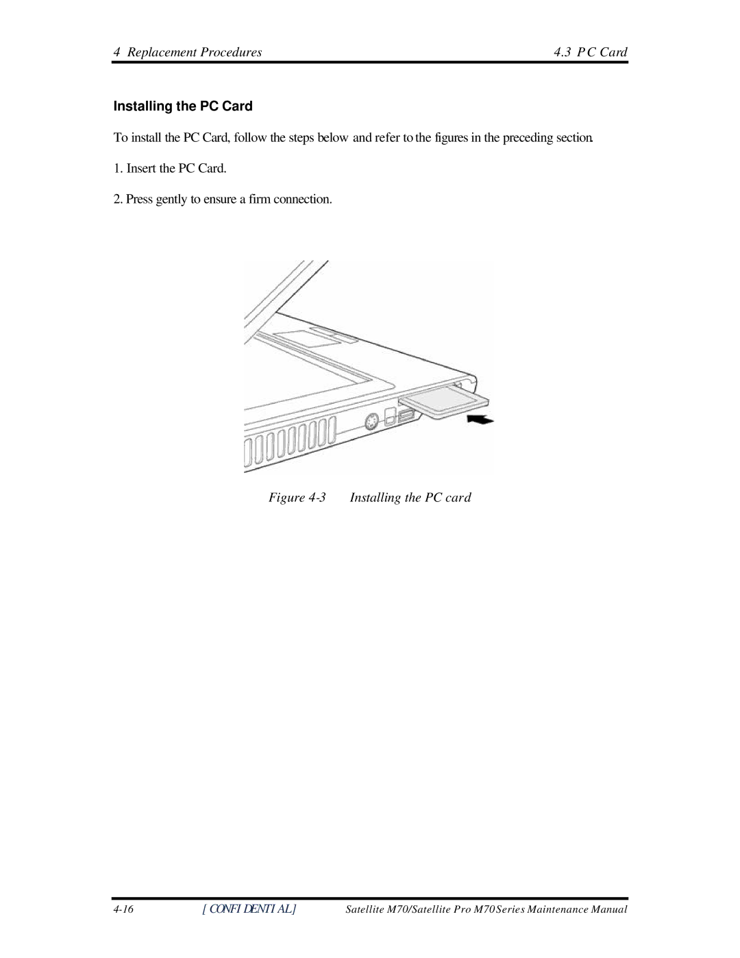 Toshiba M70 manual Installing the PC Card, Installing the PC card 