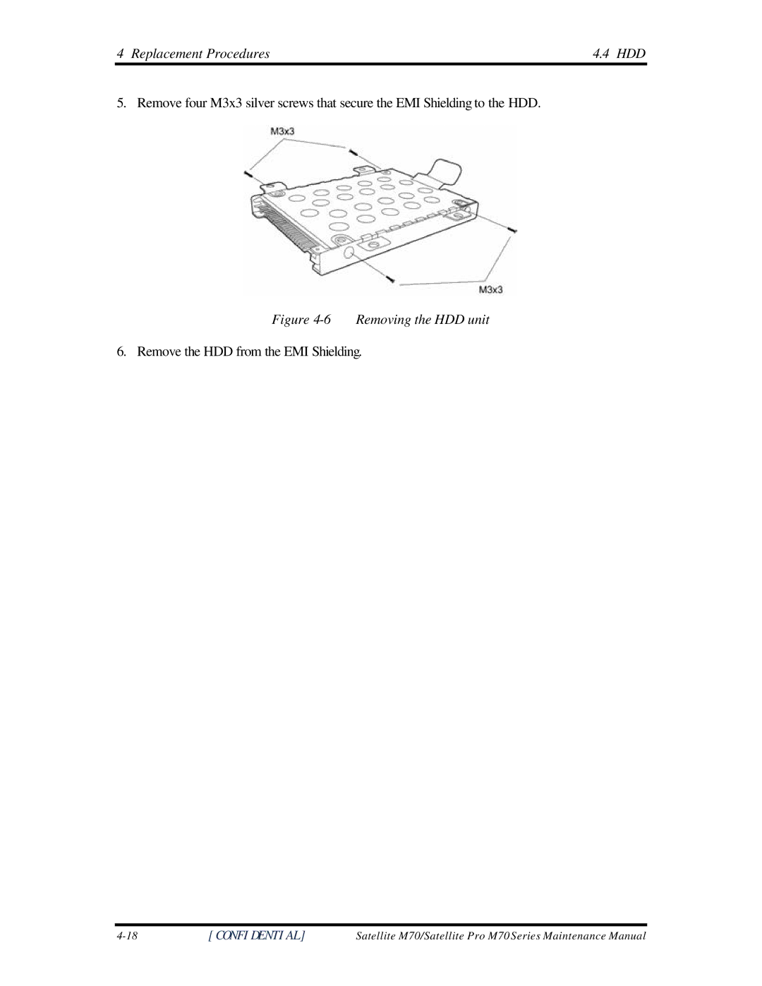 Toshiba M70 manual Replacement Procedures HDD 