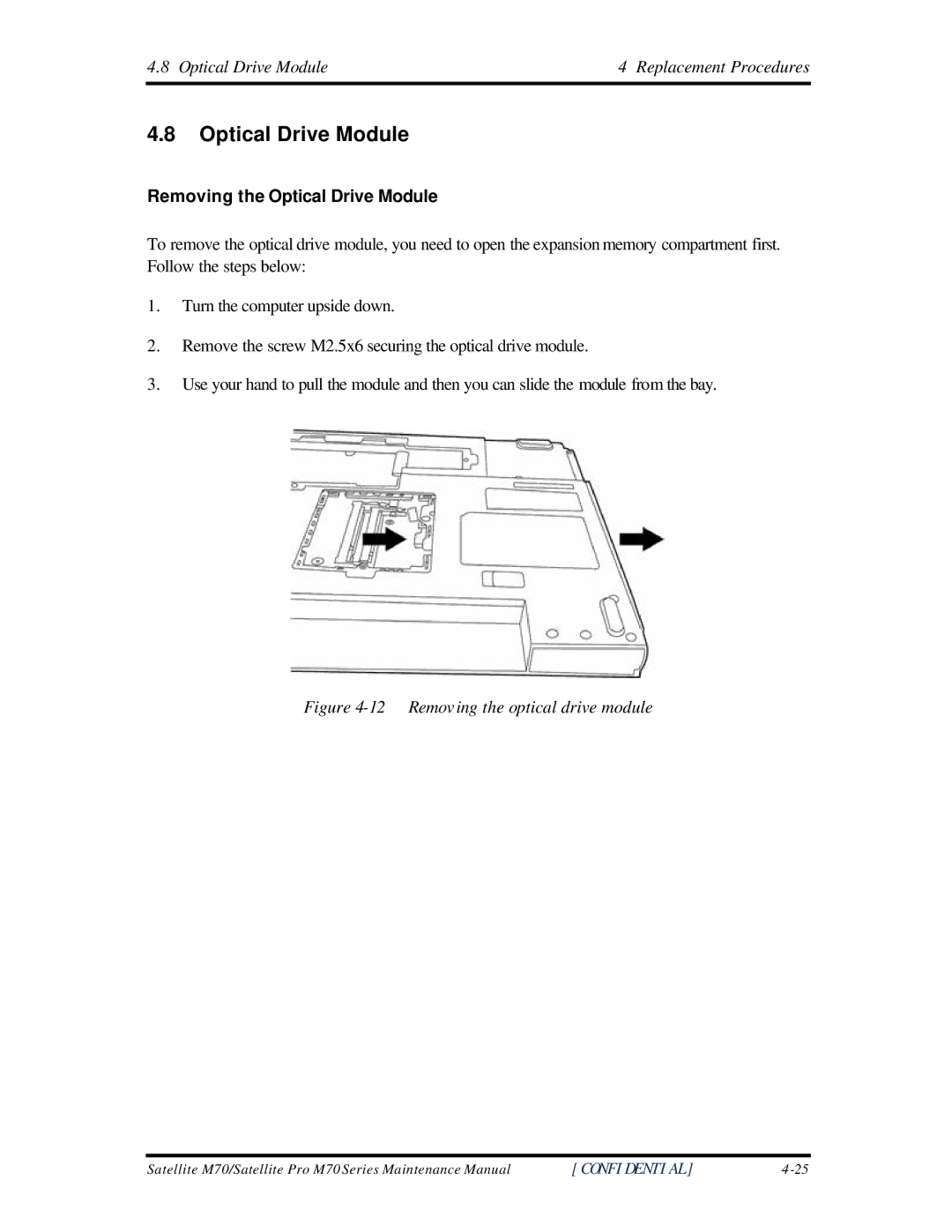 Toshiba M70 manual Removing the Optical Drive Module 