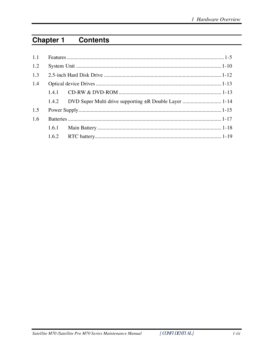 Toshiba M70 manual Chapter Contents 