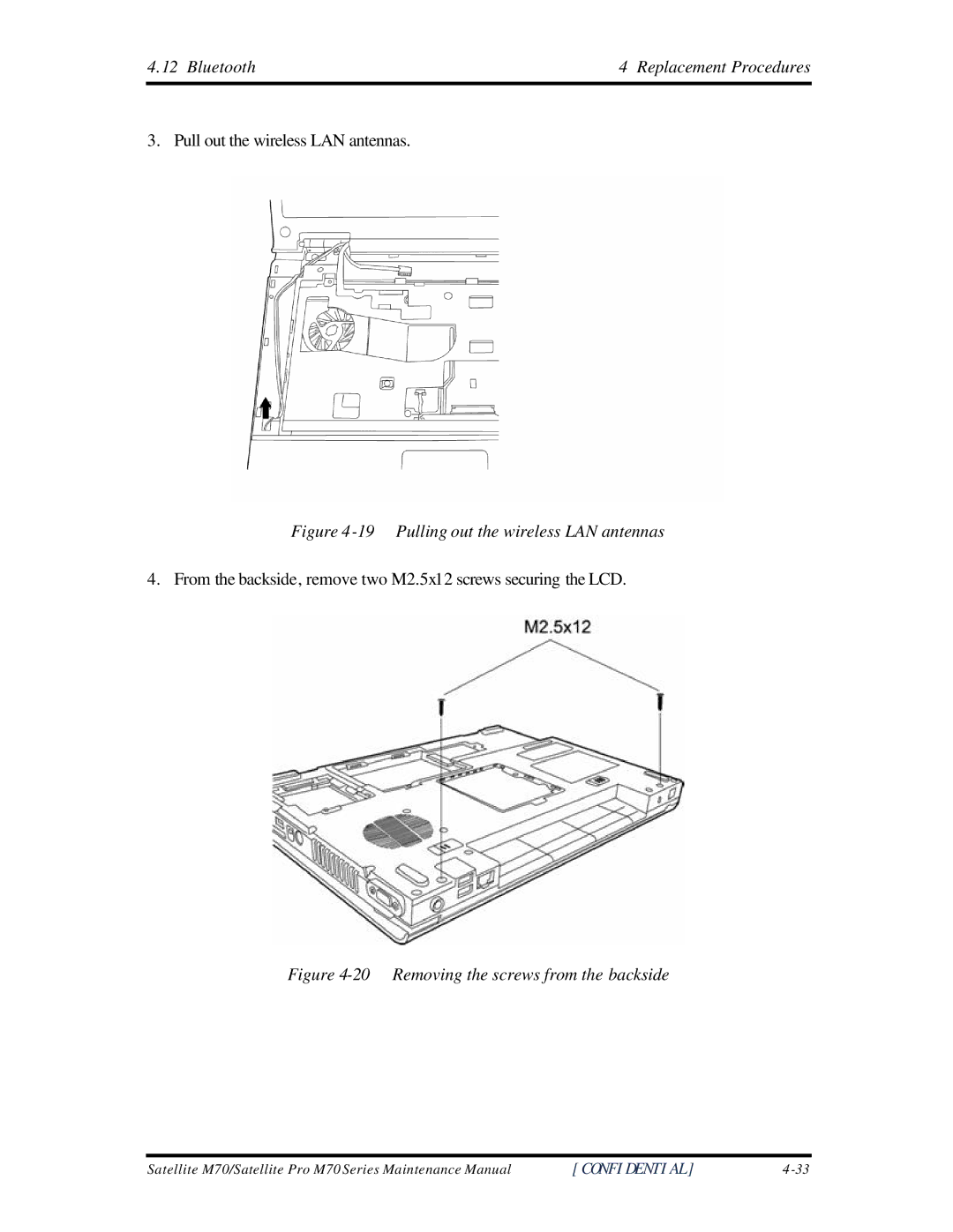 Toshiba M70 manual Pulling out the wireless LAN antennas 