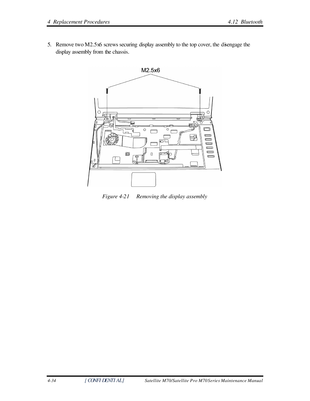 Toshiba M70 manual Removing the display assembly 