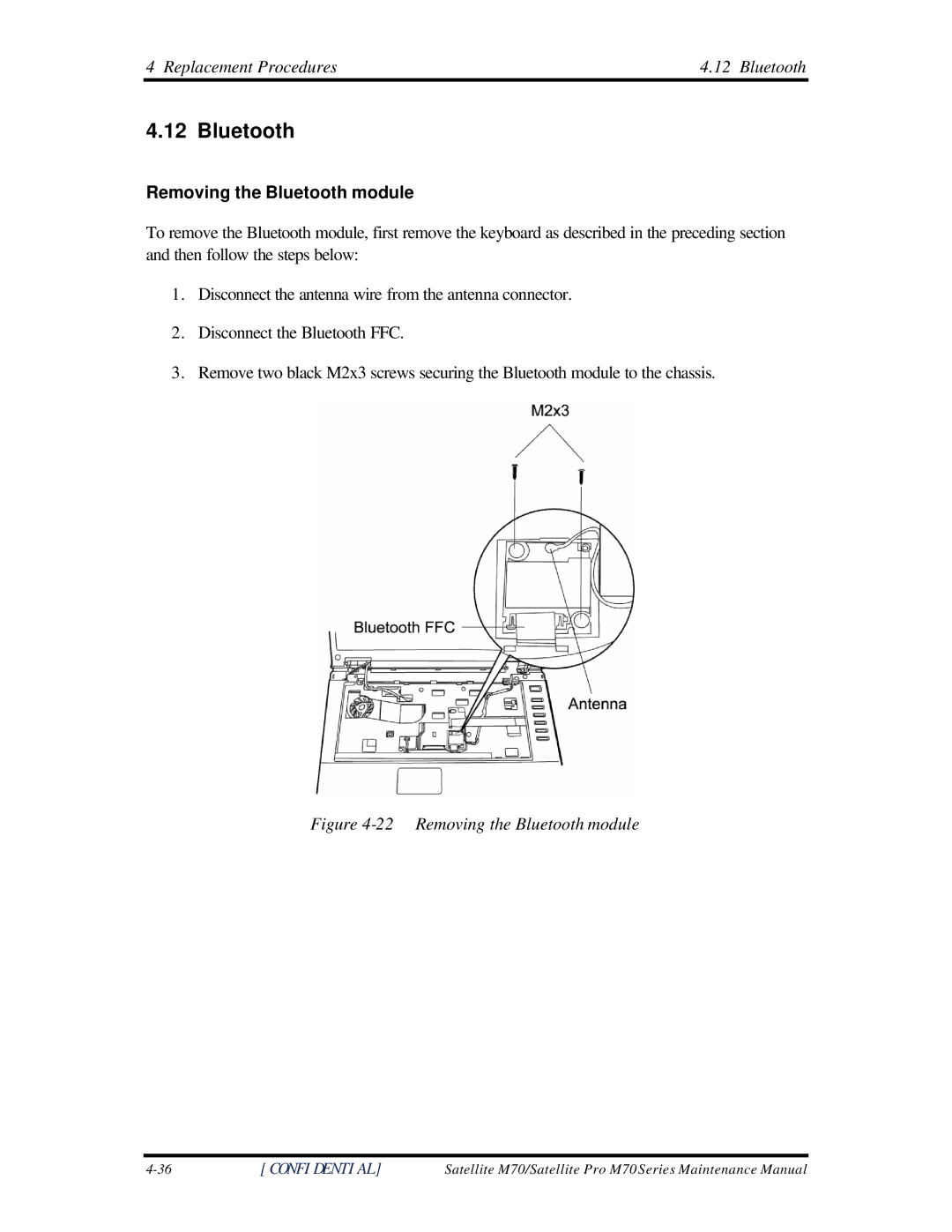 Toshiba M70 manual Removing the Bluetooth module 