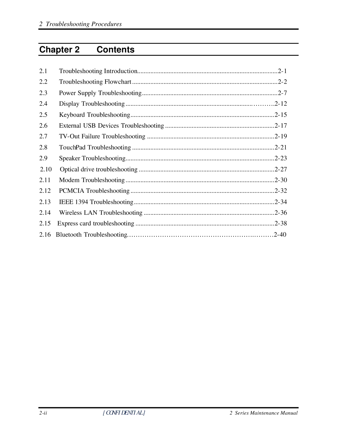 Toshiba M70 manual Chapter Contents 