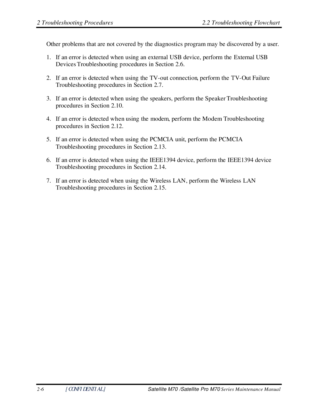 Toshiba M70 manual Troubleshooting Procedures Troubleshooting Flowchart 