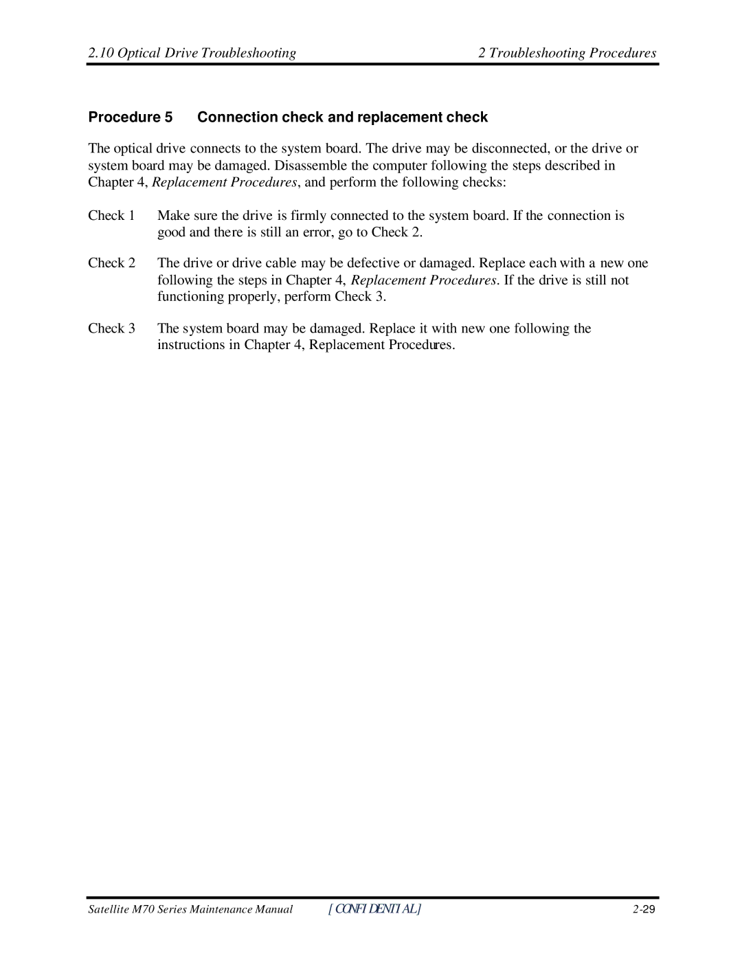 Toshiba M70 manual Procedure 5 Connection check and replacement check 