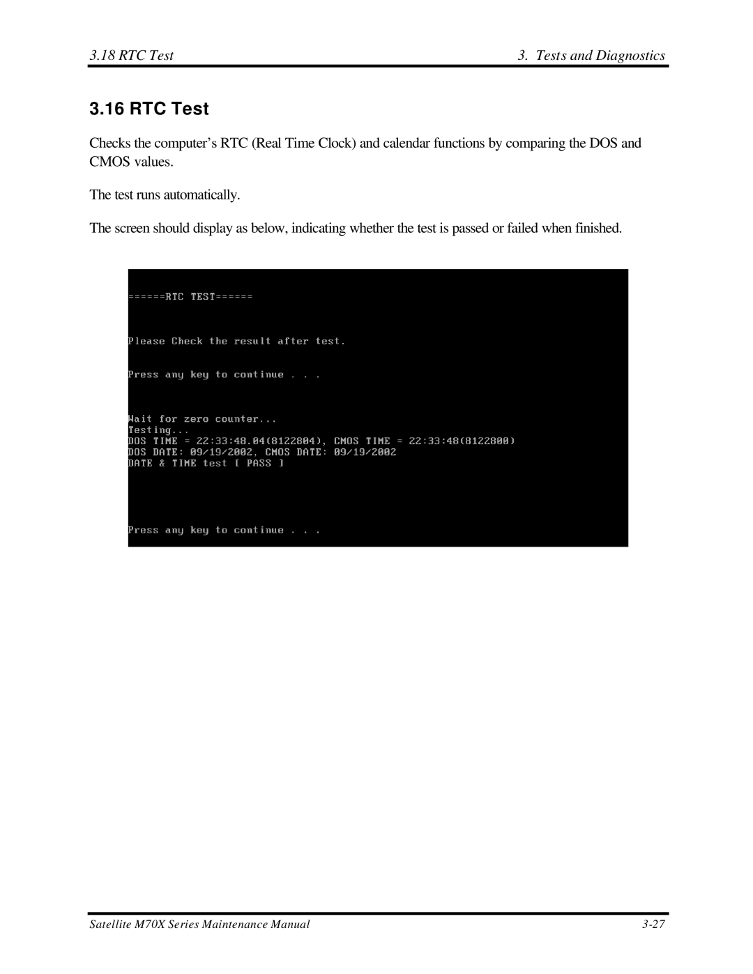 Toshiba M70 manual RTC Test Tests and Diagnostics 