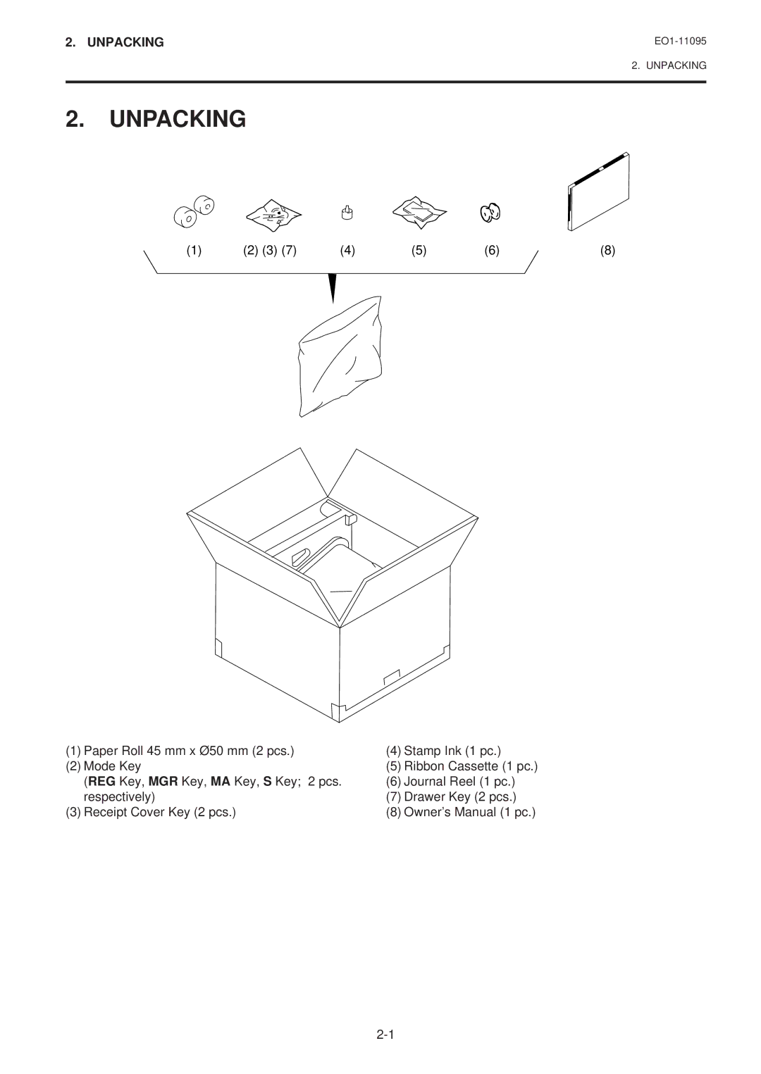 Toshiba MA-1450-1 SERIES, EO1-11095 owner manual Unpacking 