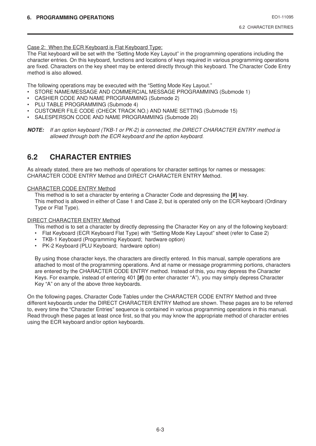 Toshiba MA-1450-1 SERIES, EO1-11095 owner manual Character Entries 