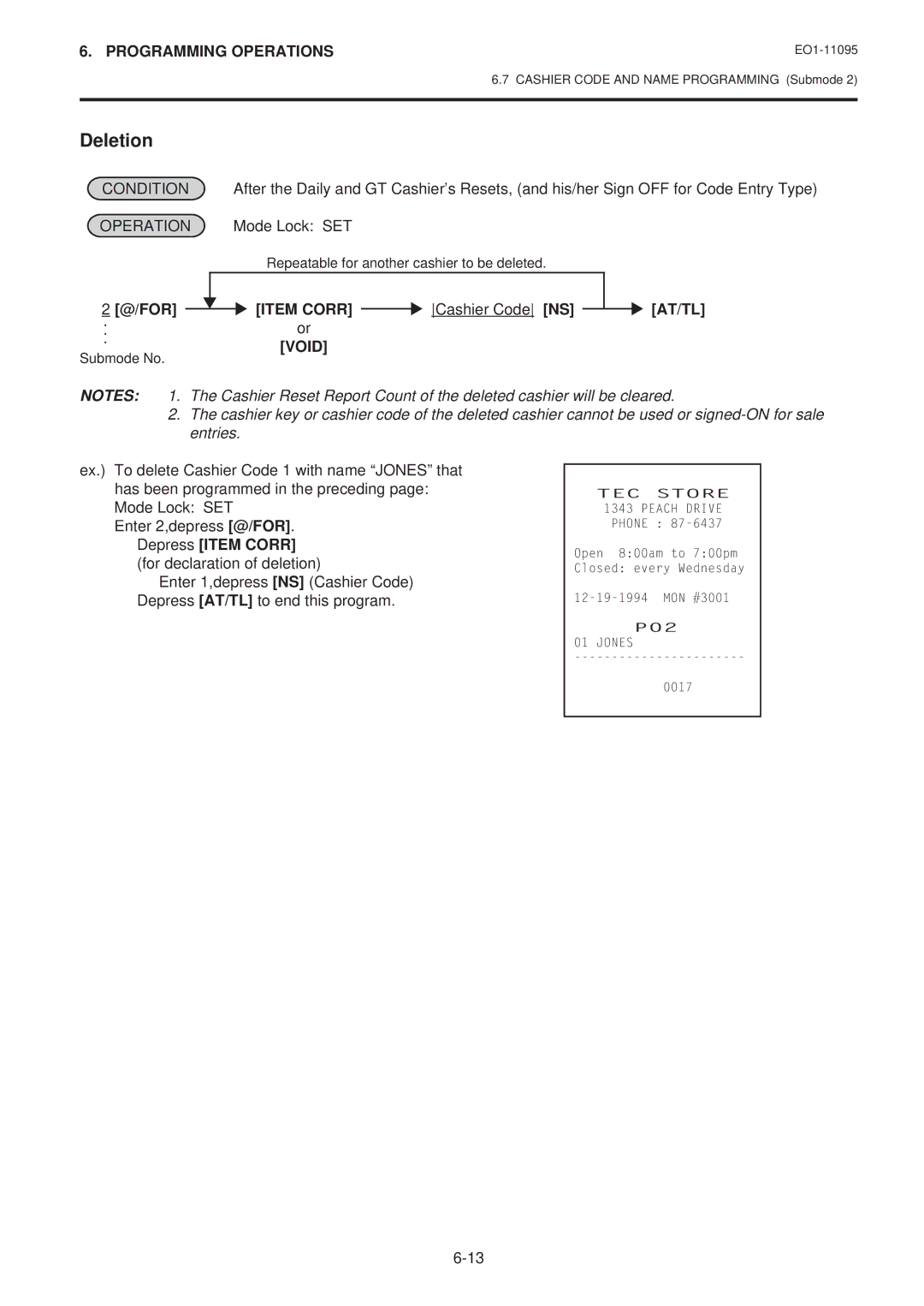 Toshiba MA-1450-1 SERIES, EO1-11095 owner manual Deletion, Item Corr Cashier Code NS AT/TL or 