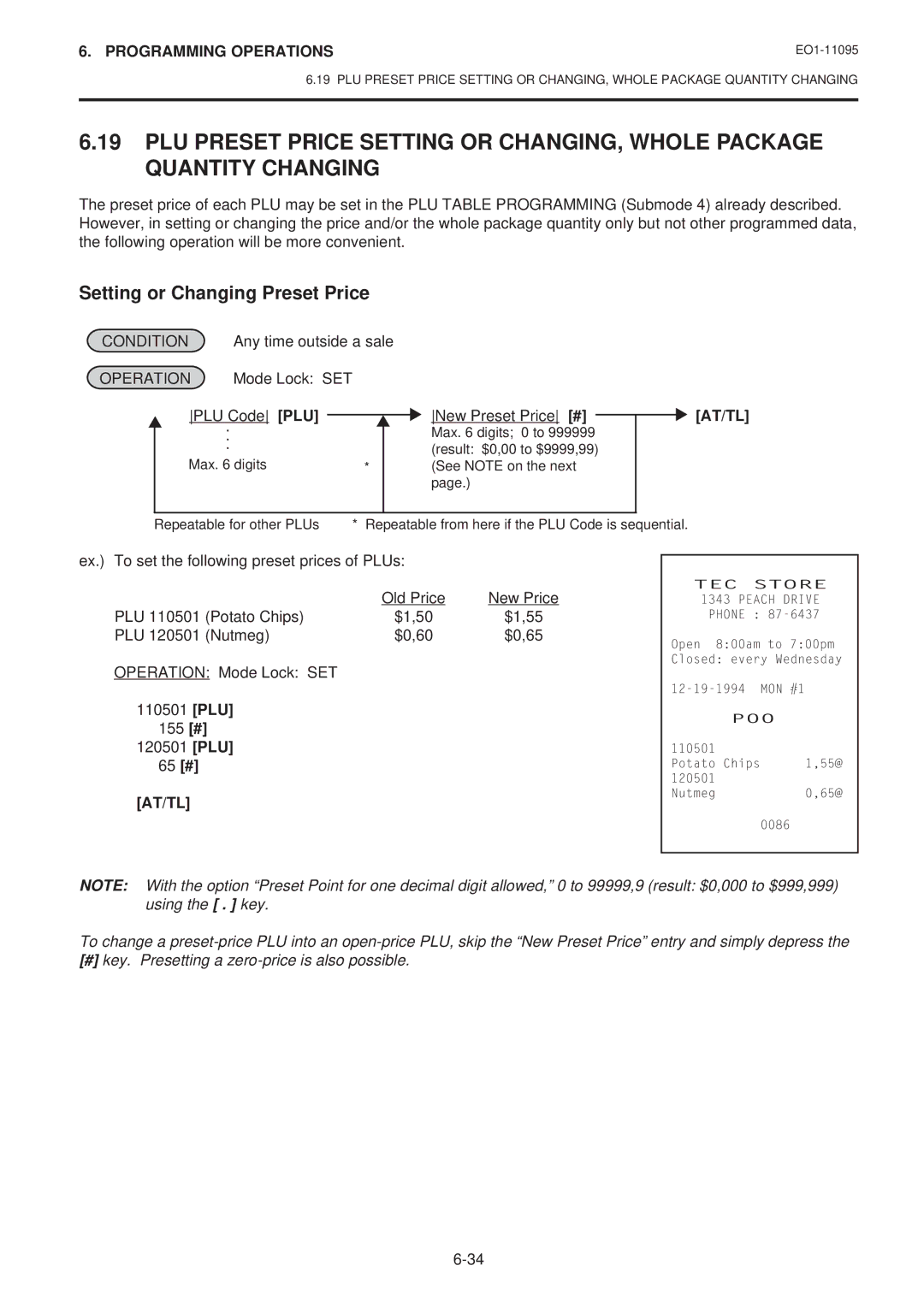 Toshiba MA-1450-1 SERIES, EO1-11095 owner manual Setting or Changing Preset Price, 155 #, 65 # 