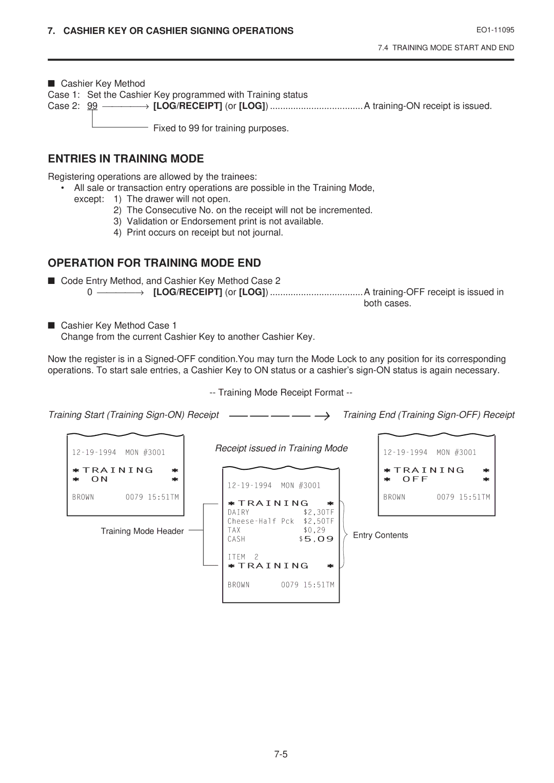 Toshiba MA-1450-1 SERIES, EO1-11095 owner manual Entries in Training Mode 