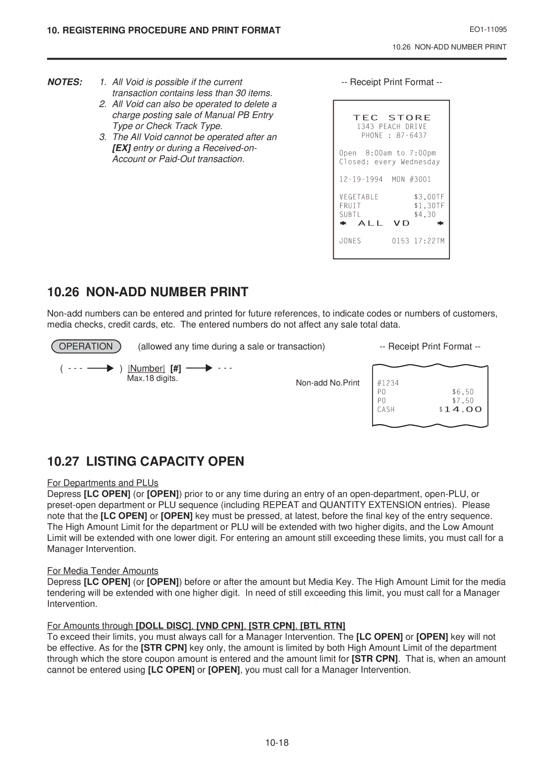 Toshiba MA-1450-1 SERIES NON-ADD Number Print, Listing Capacity Open, Allowed any time during a sale or transaction 