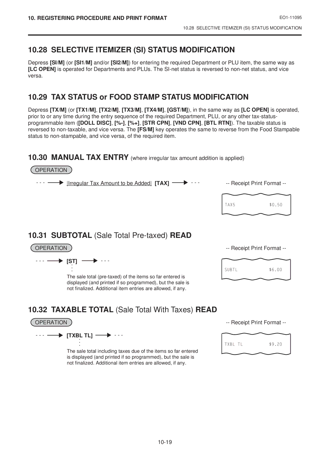 Toshiba MA-1450 Selective Itemizer SI Status Modification, TAX Status or Food Stamp Status Modification, Txbl TL 