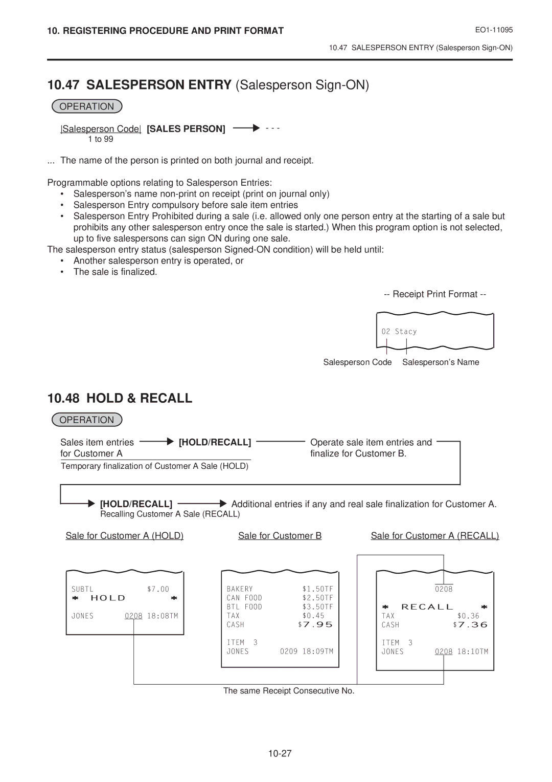 Toshiba MA-1450-1 SERIES, EO1-11095 owner manual Hold & Recall, Hold/Recall 