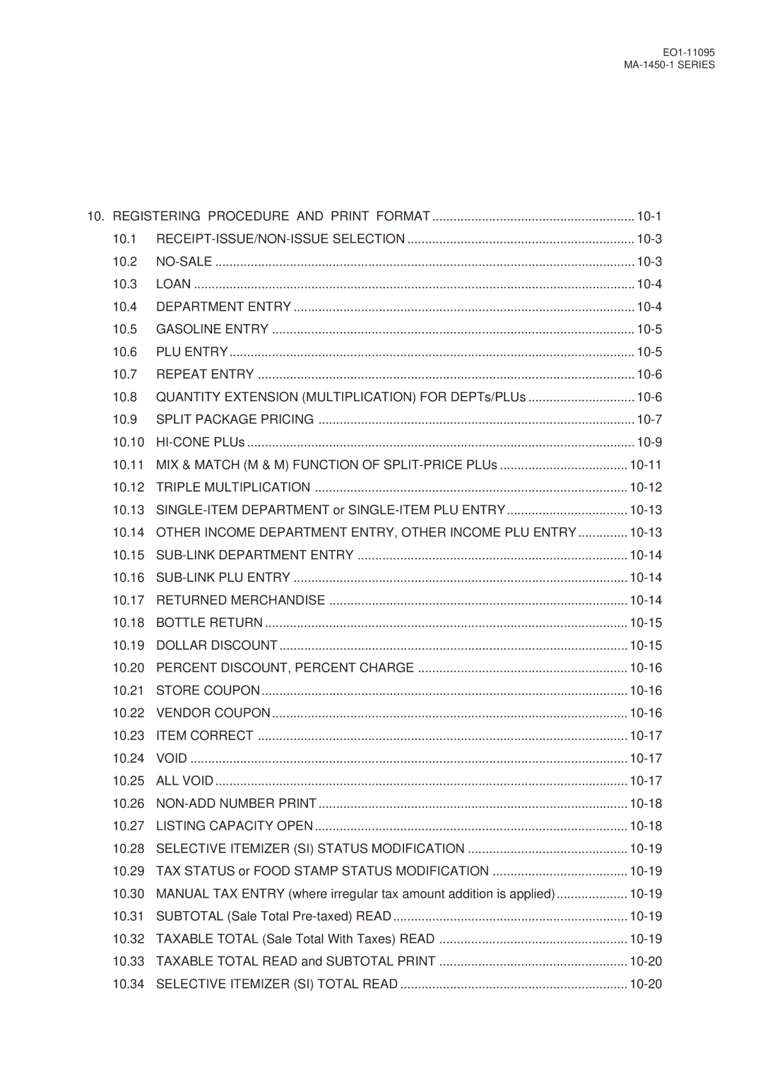 Toshiba MA-1450-1 SERIES Registering Procedure and Print Format, Other Income Department ENTRY, Other Income PLU Entry 