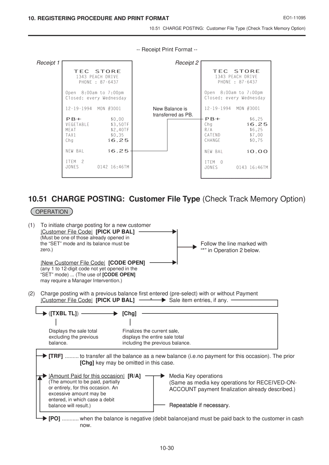 Toshiba MA-1450-1 SERIES Charge Posting Customer File Type Check Track Memory Option, New Customer File Code Code Open 