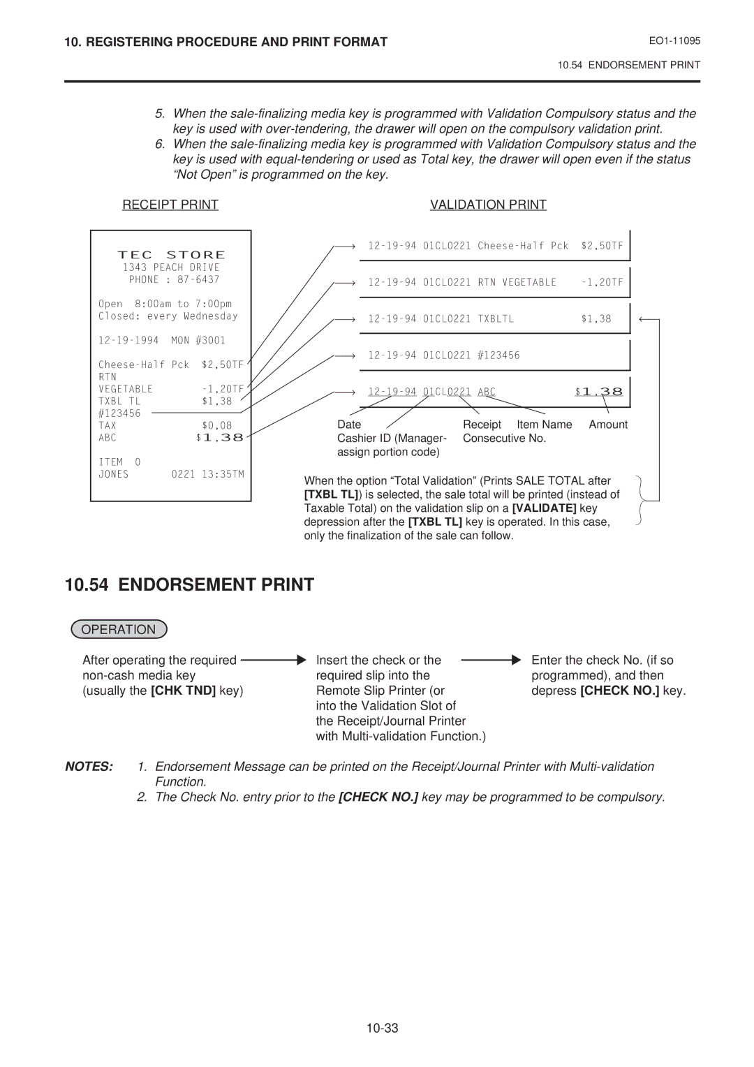 Toshiba MA-1450-1 SERIES, EO1-11095 owner manual Endorsement Print, Receipt Print, Validation Print 