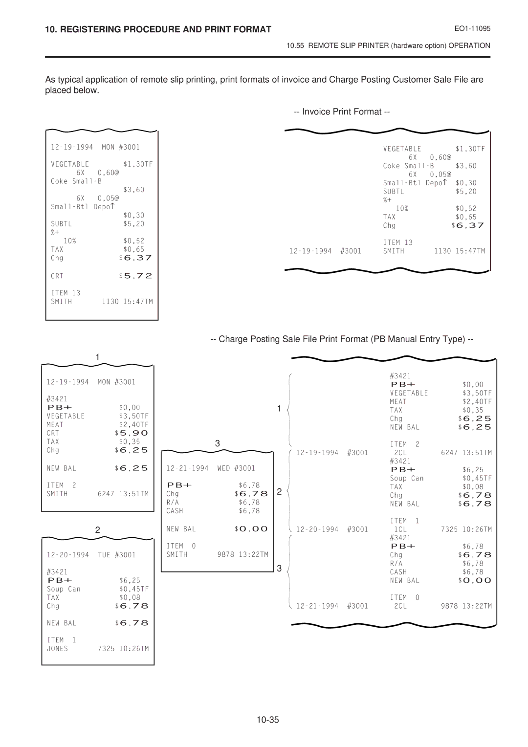 Toshiba EO1-11095, MA-1450 Invoice Print Format, Charge Posting Sale File Print Format PB Manual Entry Type, 10-35 