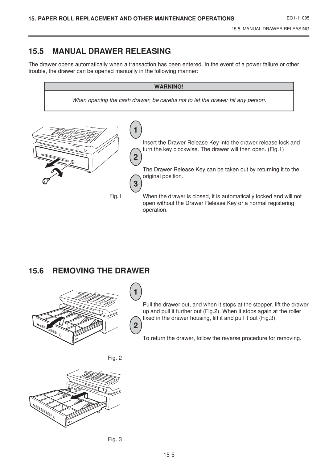 Toshiba MA-1450-1 SERIES, EO1-11095 owner manual Manual Drawer Releasing, Removing the Drawer 