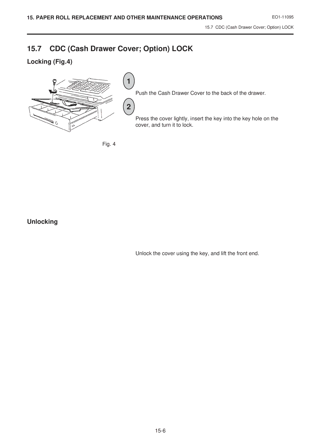 Toshiba MA-1450-1 SERIES, EO1-11095 owner manual CDC Cash Drawer Cover Option Lock, Locking, Unlocking 