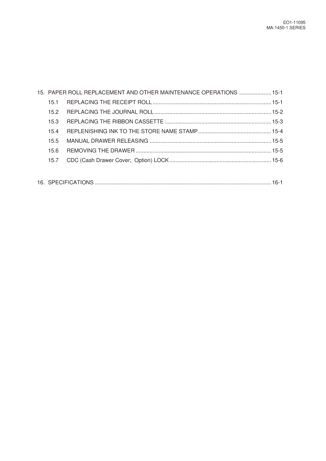 Toshiba EO1-11095, MA-1450-1 SERIES owner manual Paper Roll Replacement and Other Maintenance Operations 