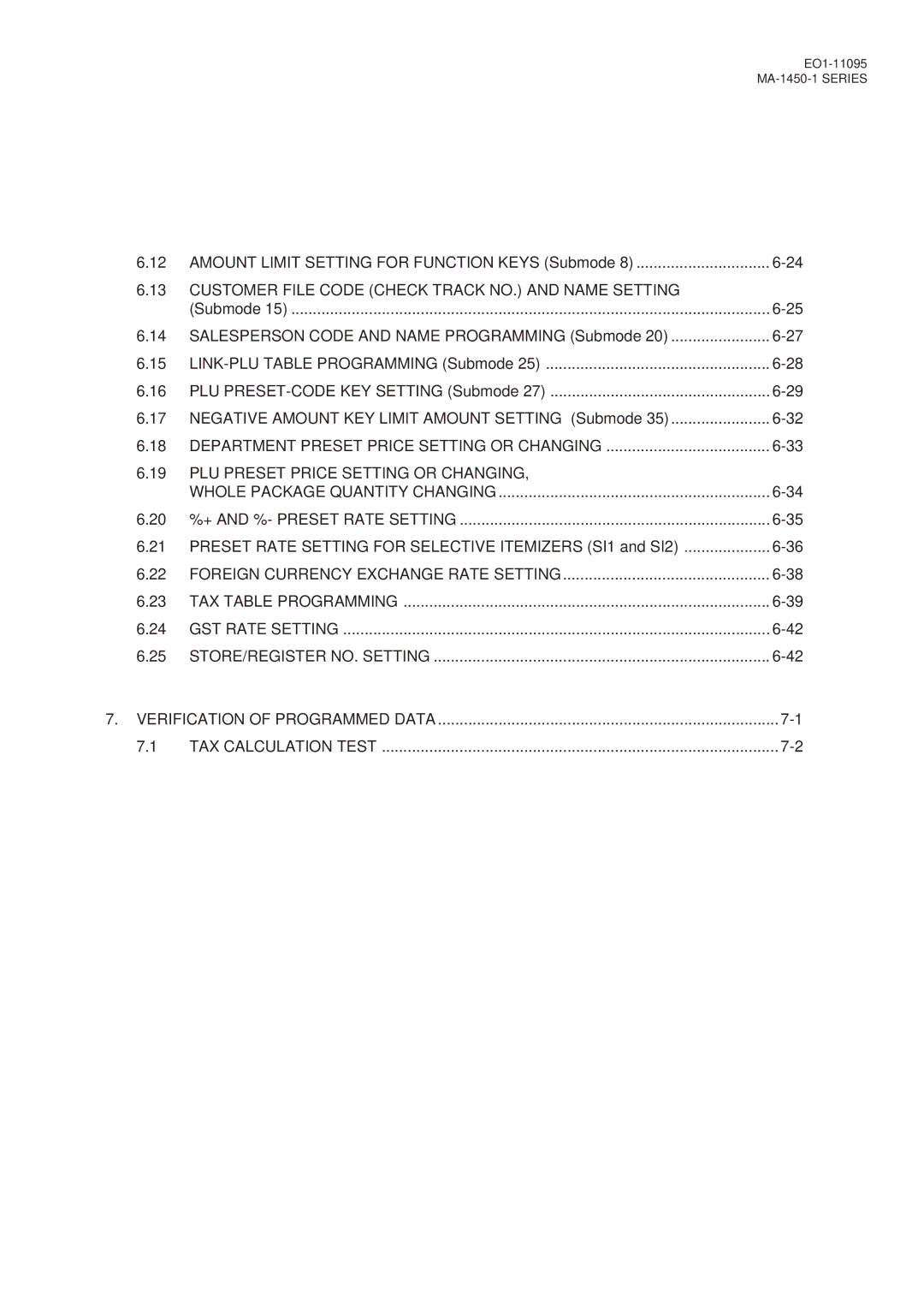 Toshiba EO1-11095, MA-1450 Customer File Code Check Track NO. and Name Setting, Foreign Currency Exchange Rate Setting 