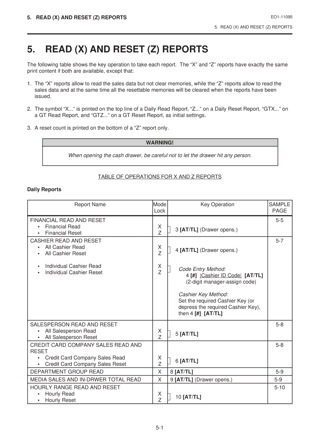 Toshiba MA-1450-1 SERIES, EO1-11095 owner manual Read X and Reset Z Reports, Daily Reports, Then 4 # AT/TL, 10 AT/TL 