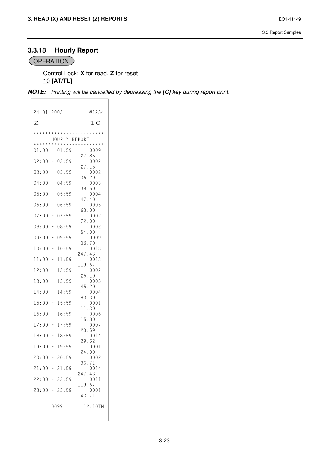 Toshiba MA-1535-2 owner manual 10 +285/53257AT/TL, Hourly Report 